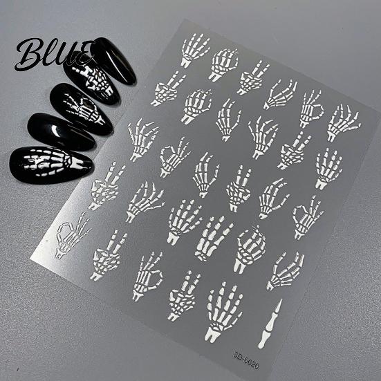 5D Embossed Nail Decals Halloween Art Stickers Skull Pumpkin Ghost Spooky Stickers Decals Waterproof Self Adhesive Manicure Decoration Decorative