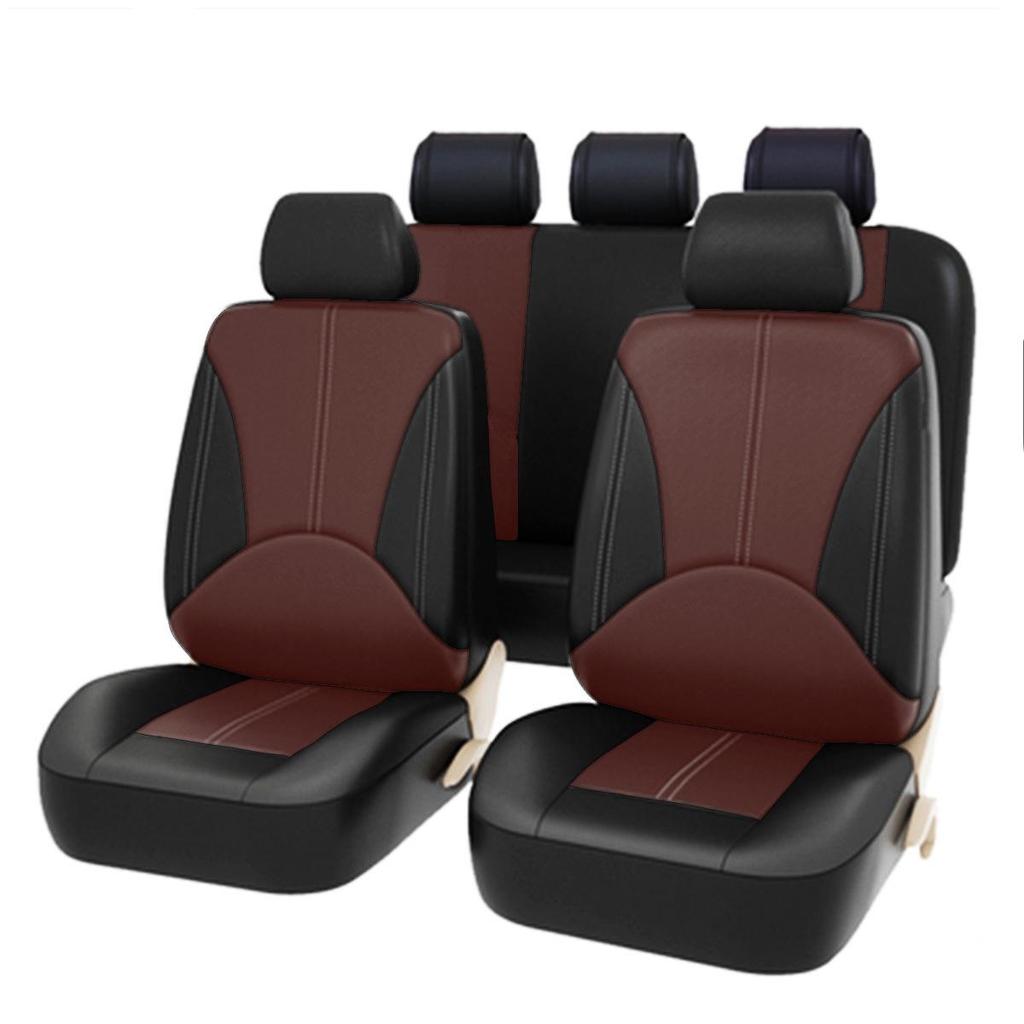 Beige Stitched PU Leather Car Seat Cover - Universal Fit for 5-Seater, All-Season Use