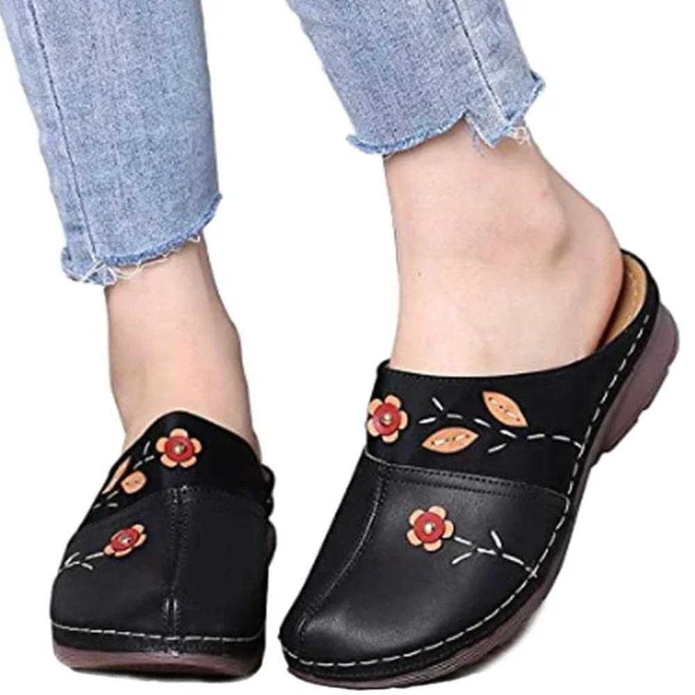 Women Clogs Sandals Soles Ladies Comfort Closed Toe Wedges Platform Shoes Soft Breathable Flower Slipper