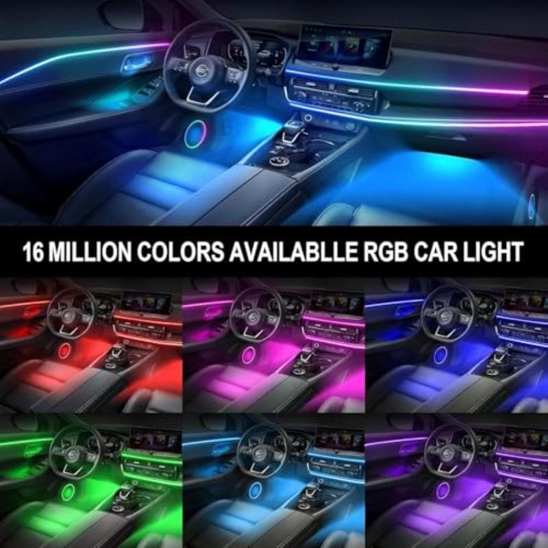 Acrylic Interior Car LED Lights with Wireless APP 6 In 1Ambient Lighting Kits Fiber Optic Strip LEDs 16 Million Colors Musicand