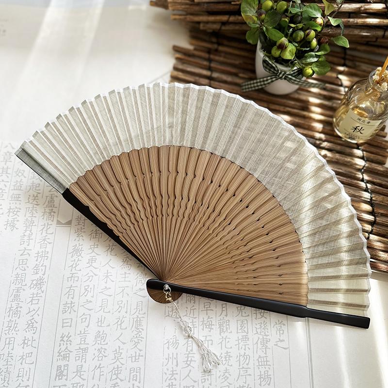 Folding Fan Women's Simple Blank Solid Elegant Retro Light Gray Green Light Coffee Dance Performance Props Hanfu Ancient Style
