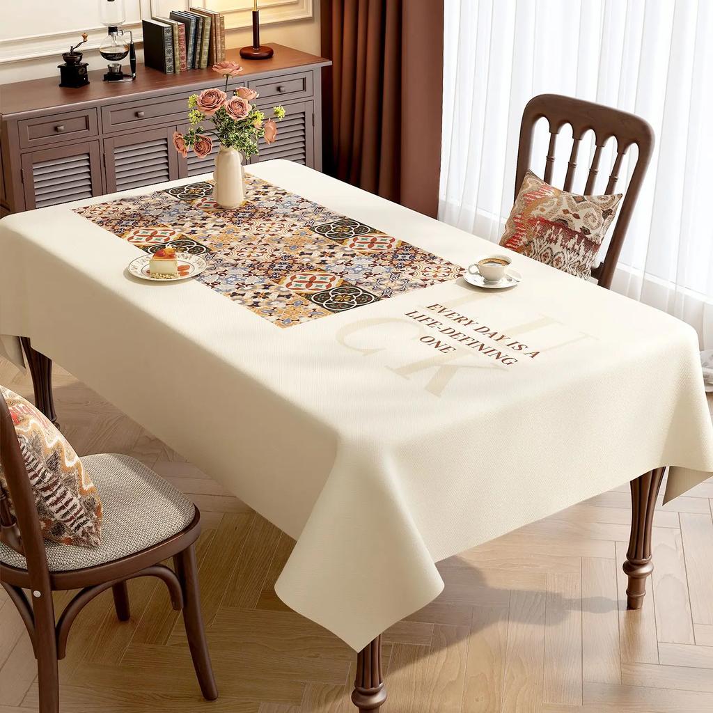 1pcsPVC No-clean Printed Tablecloth Waterproof Oil Resistant and Heat-resistant Desk Mat Geometric Floral Pattern Table Cover