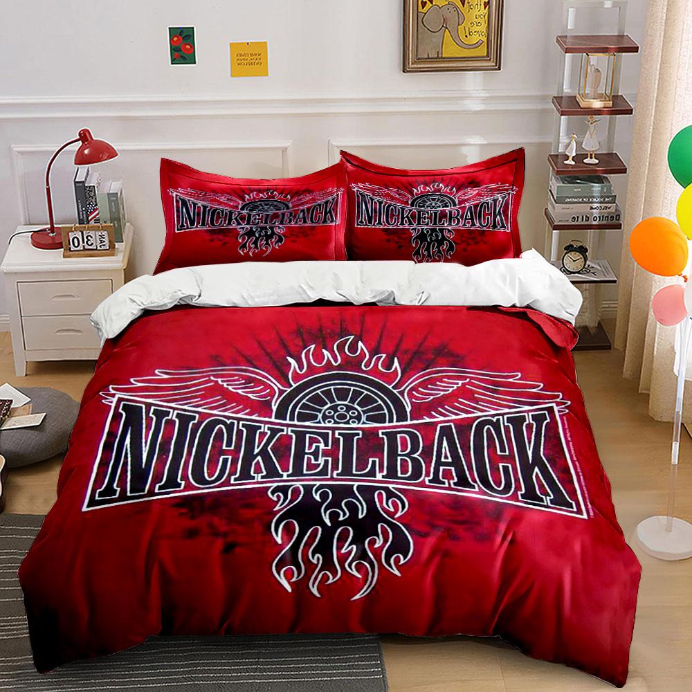 Rotes Nickelback Bettwäscheset Bettwäsche Bettbezug Set Bettbezug Kissenbezüge  (1*Bettbezug 2*Kissenbezüge, ohne Bettdecke) 135x200cm red