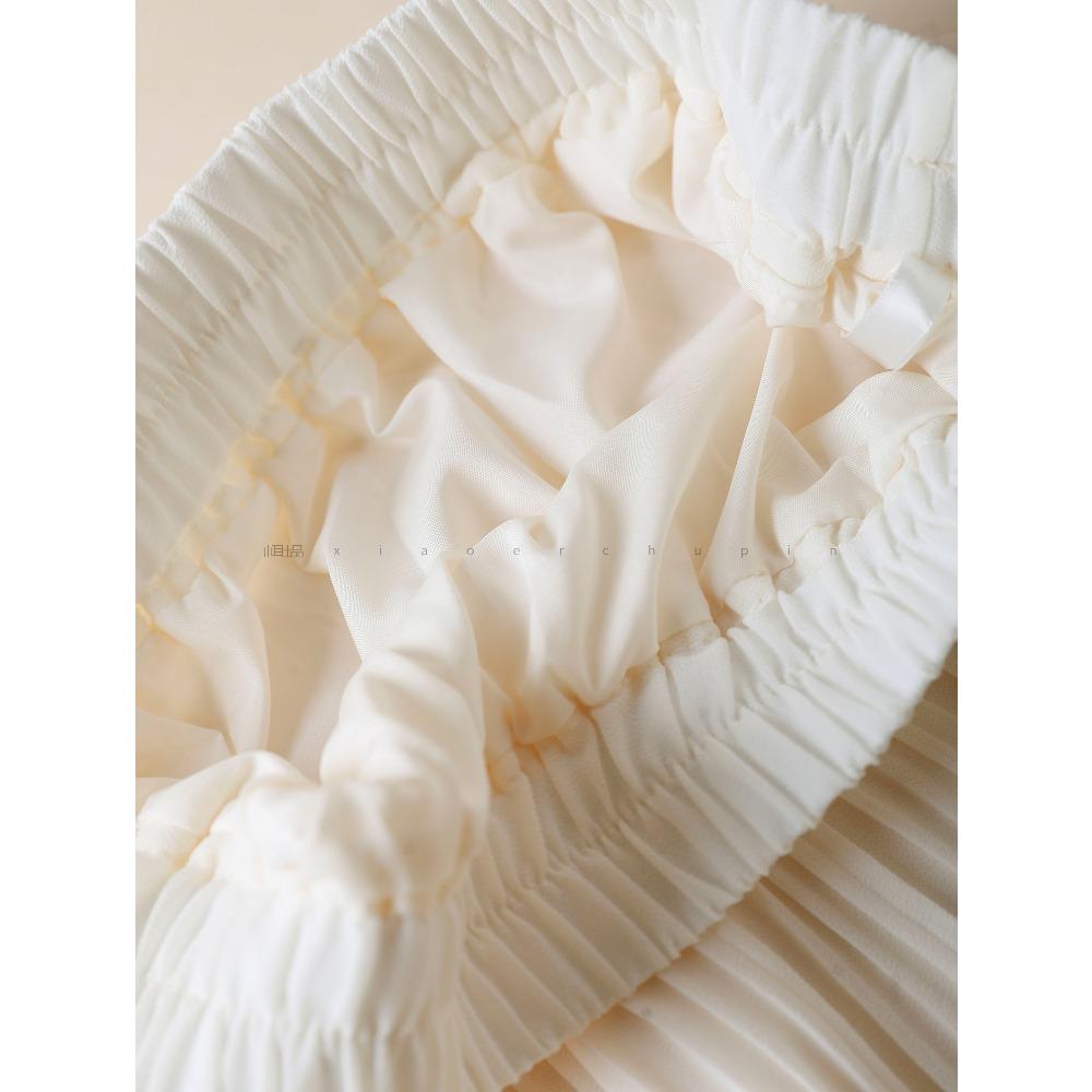 Dimanaf 2025 Summer Women New Skirts Chiffon Solid Lace Pleated Elastic Waist Mesh Elegant Skirts