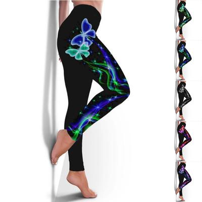 Womens Butterfly Rainbow Prints Stretch Yoga Leggings Fitness Running Gym Sports Active Pants