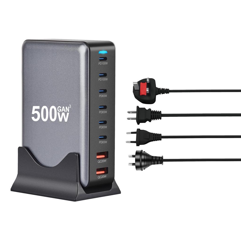 500W Galliumnitrid PD 8-Port Multifunktions-Schreibtischladegerät