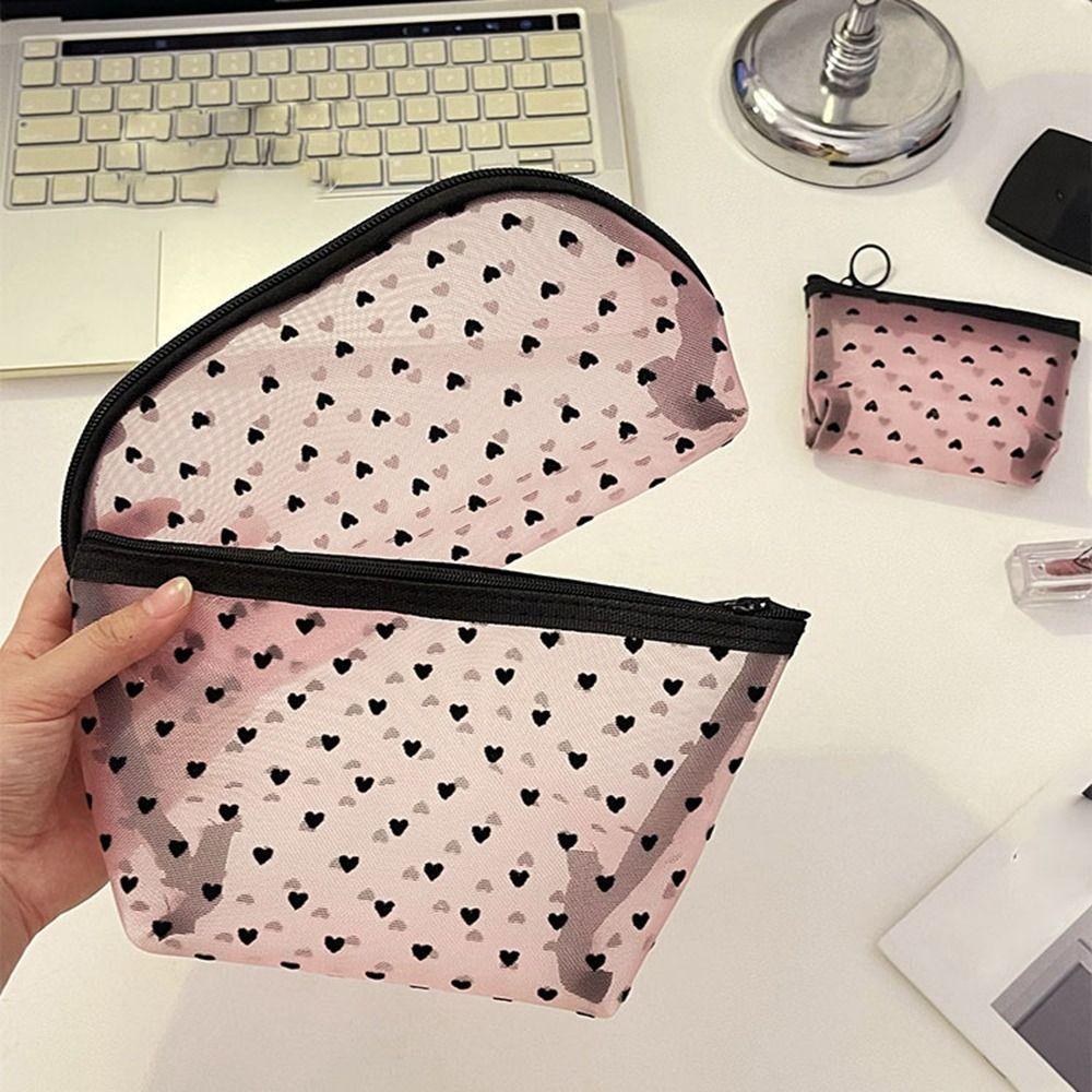 Black/Pink Mesh Makeup Bag Multifunction Ladies Toiletry Storage Bag Lipstick Organizer Bags