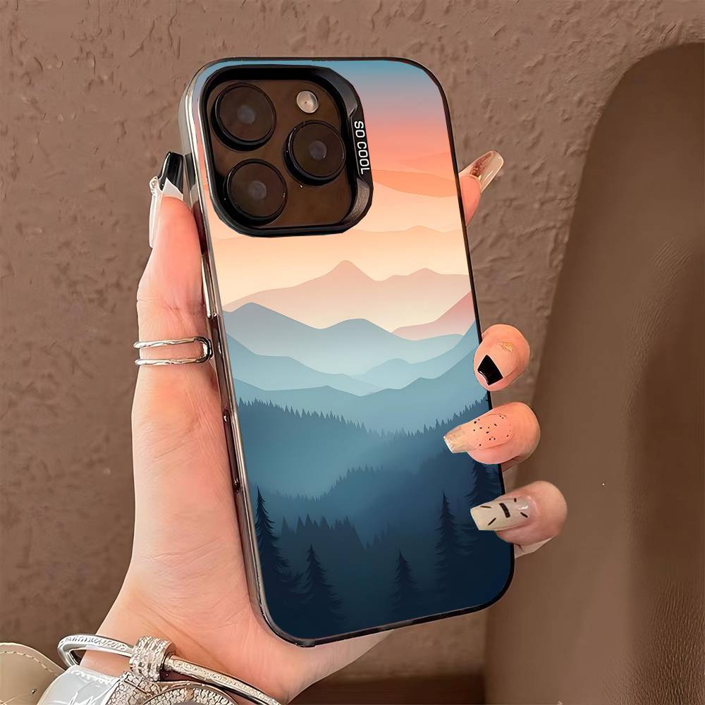 Mountain Misty Forest Phone Case for iPhone 17 17Air 16 15 14 13 12 11 Pro Max Plus Colorful Silver