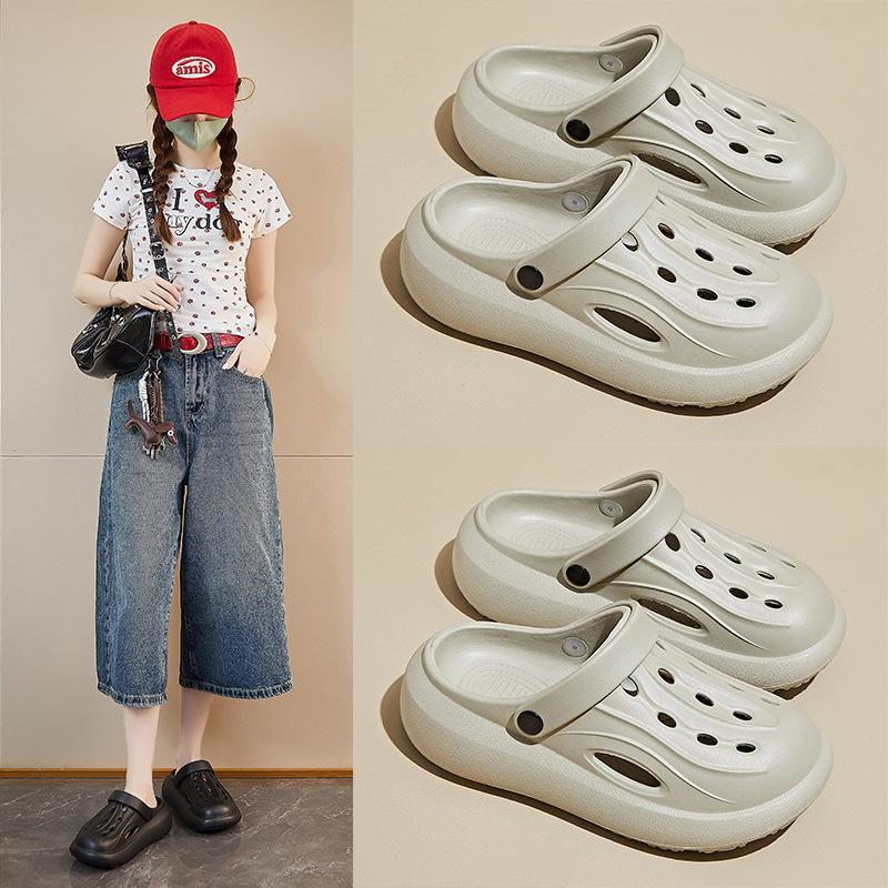 New Couples Summer Hole Shoes Bag-toe Sandals Thick Sole Heightened Comfort and Breathable Leisure