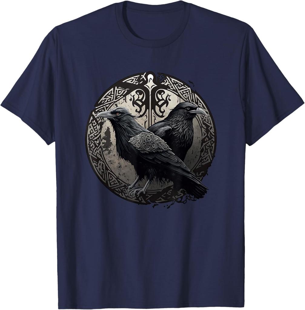 Huginn Muninn Ravens Norse Mythology Viking Symbol Graphic TShirt Men Casual Cotton Tee