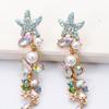 Juran 1pair Starfish Shaped Pearl & Rhinestone Earrings for Women Beach Jewellery