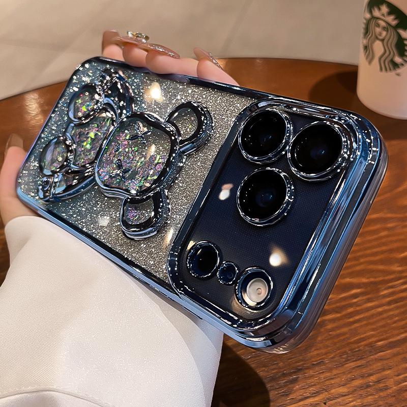 Glitter Quicksand Bear Is Suitable for Apple 17 Mobile Phone Case Iphone17promax New Lens All-inclusive Anti-drop Soft Case