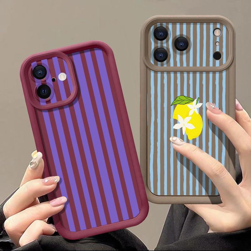 Stripe Heart Pattern Case For iPhone 18 Pro Max Shockproof Bumper Soft Silicone Cover For iPhone 17 16 15 14 13 Pro Max 17E
