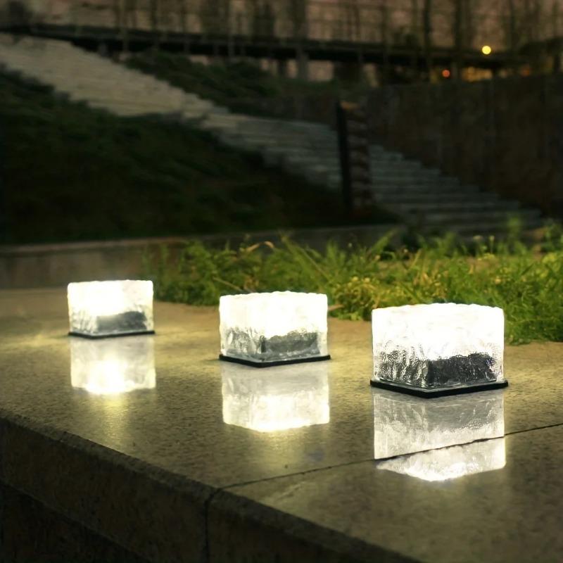 1500LM Solar Glass Brick Light Solar Ice Cube LED Light Crystal Brick Stone Lamp Garden Courtyard Pathway Patio Pool Decorative Festive