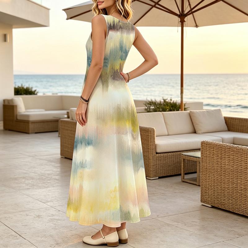 Sleeveless Maxi Dress for Women,Gradient Casual Vacation Dress Lightweight & Breathable,Versatile for Daily,Home & Outdoor Wear