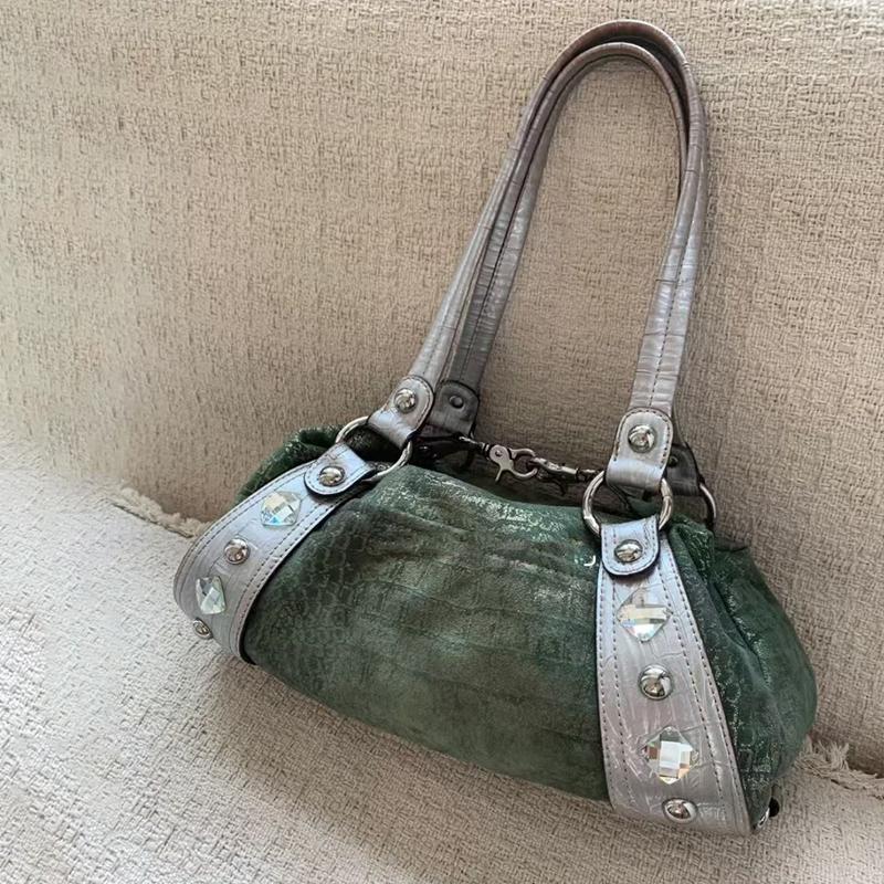 Y2k Punk Style Shoulder Bag Vintage Patchwork Large-capacity Underarm Bag Rivet Diamond Decor Women's Fashion Commuter Handbag