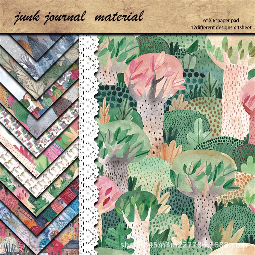 12 Листов Акварельной Бумаги с Лесным Фонов для Ведения Дневника и Коллажа