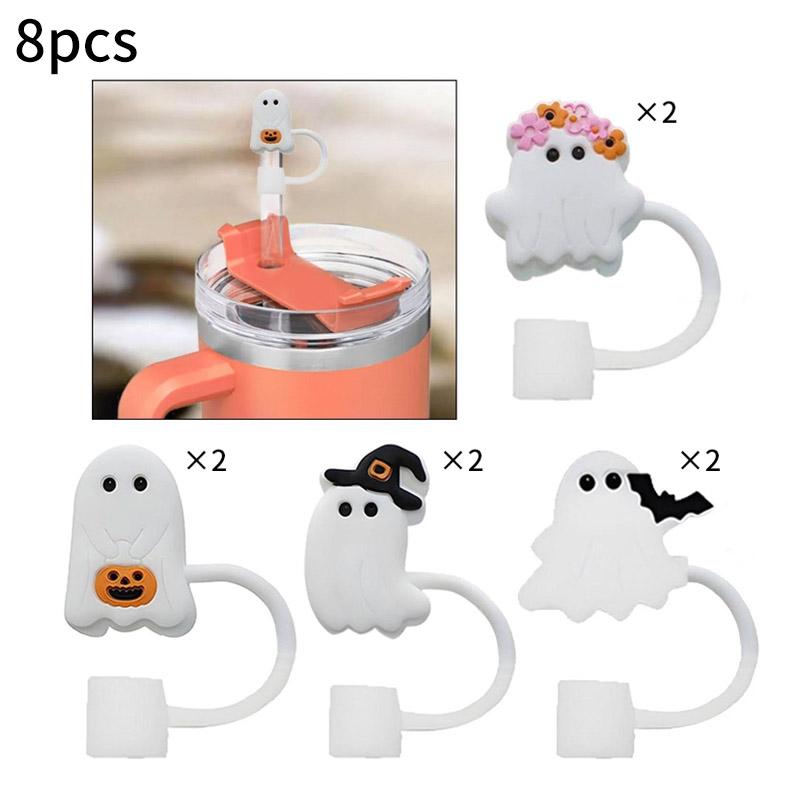 For Stanley Cup Accessories 2x Halloween Cute Ghost Dustproof Straw Toppers Parties For 10mm Drinking Straw Tips Lids Reusable