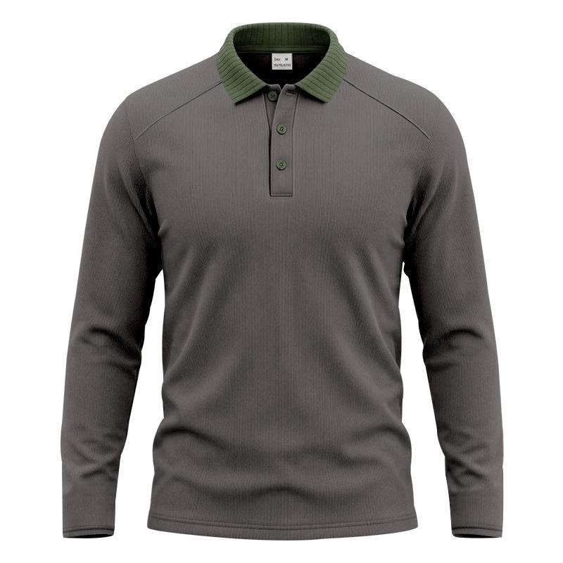 Men S Long Sleeve Polo Shirt Ribbed Collar Solid Color Casual Spring Autumn