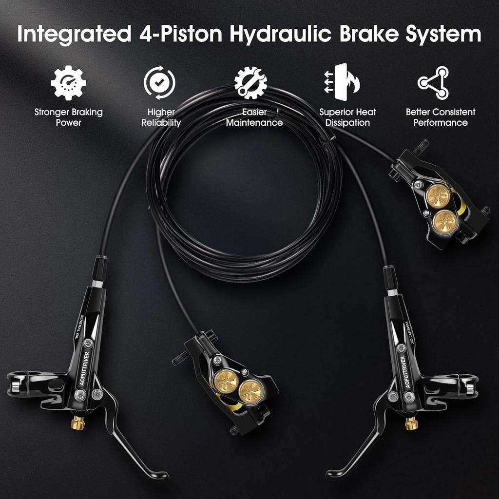 Sada hydraulických bŕzd AOPUTT MTB so 4 piestikmi, predná a zadná sada kotúčových bŕzd, profesionálne hydraulické brzdy so 180 mm brzdovými kotúčmi
