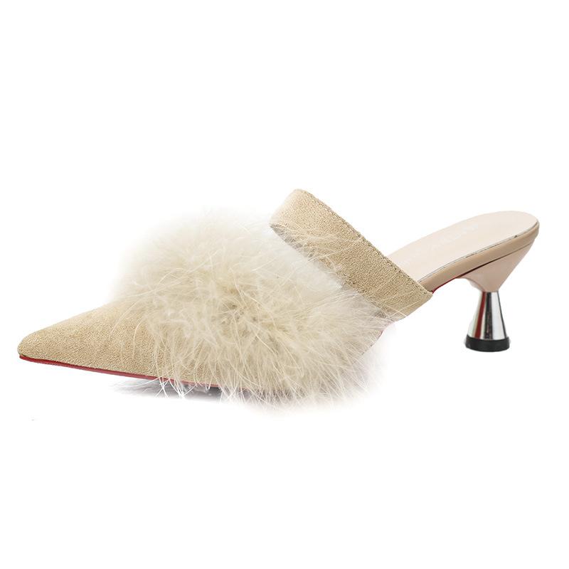 Mao Mao Sandals 2024 New High-heeled Cool Slippers Women's Fashion Wear Pointed Thin Heel Bag Head Muller Half Slippers Women