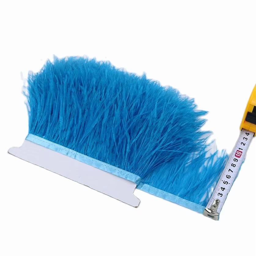 Feather1Meter 8-10cm Ostrich Feather Trim Fringe Ribbon Lake Blue for Dress Clothes Sleeve Decoration Sewing Plumes Fabric Fashion
