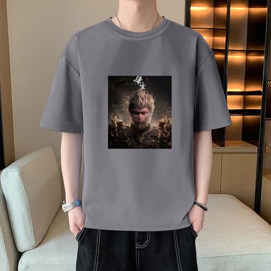 

Взрослая повседневная футболка с китайским черным рисунком мифа, футболка из хлопковой смеси с круглым вырезом и коротким рукавом для мужчин и женщин, для повседневной жизни, активного отдыха