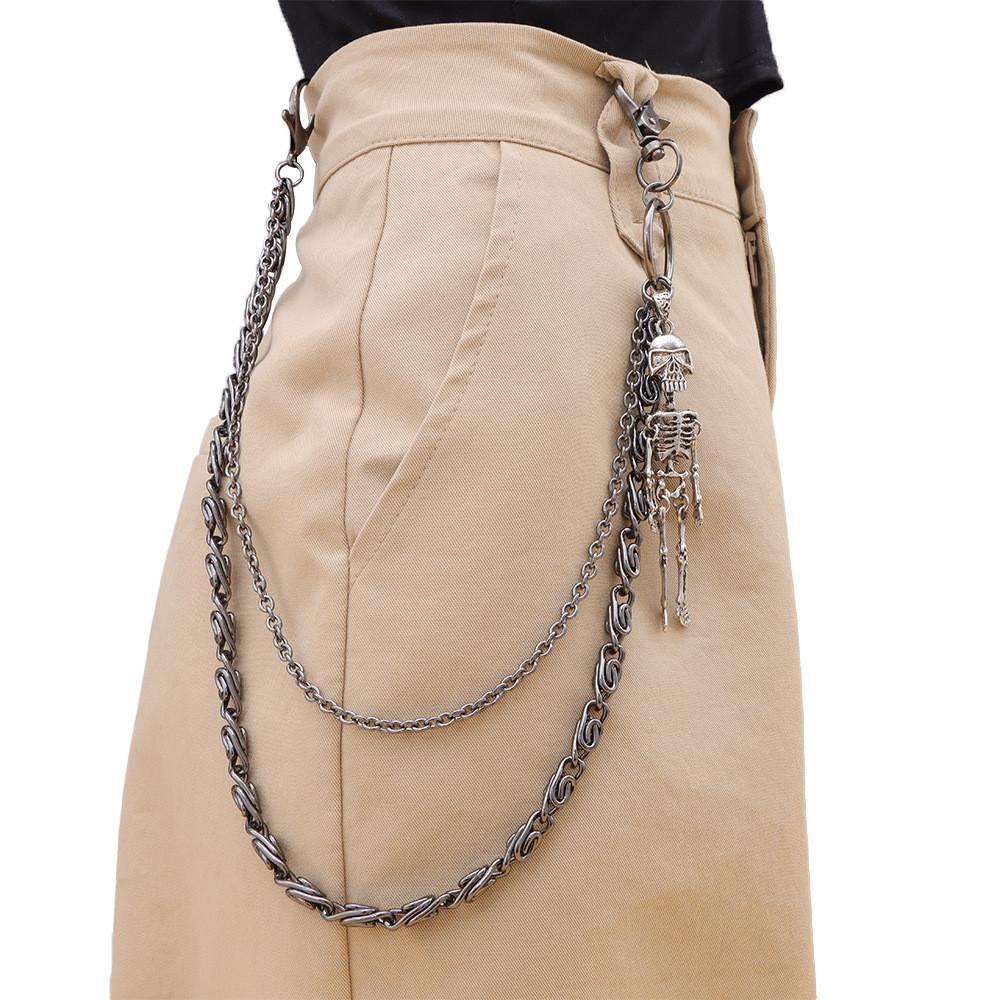 Gothic Skeleton Waist Belt With Metal Chain And Lobster Clasp For Streetwear Fashion