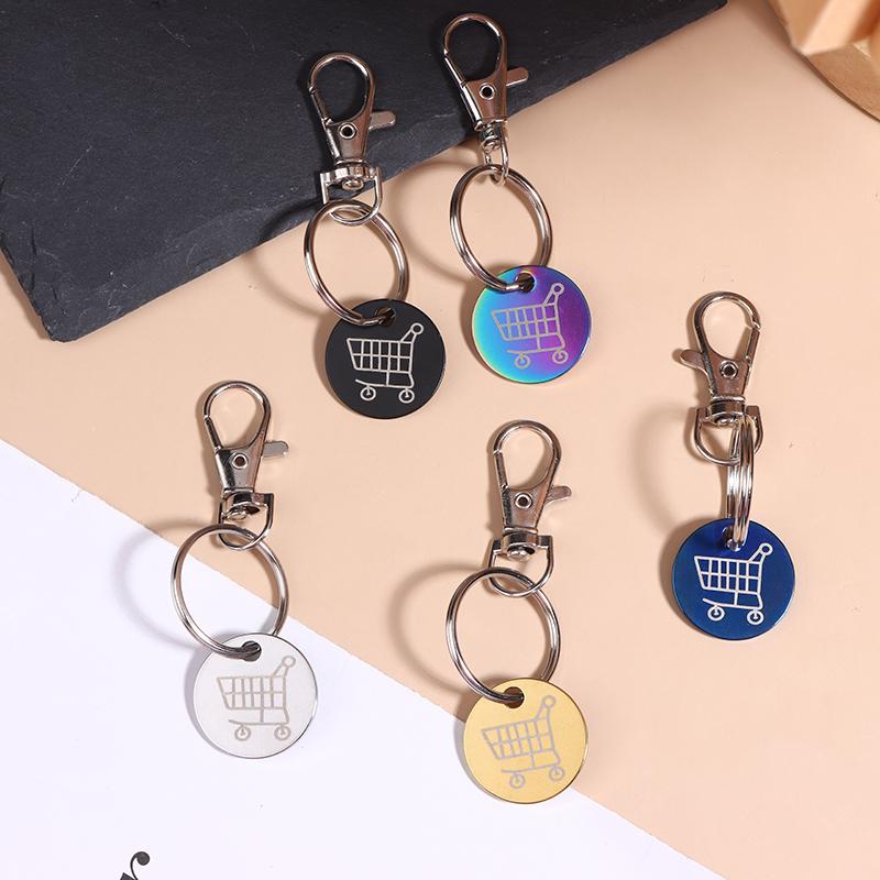 Shopping Trolley Tokens Key Ring With Carabiner Hook Mini Metal Supermarket Cart Remover Coin Label Keychain For Unisex