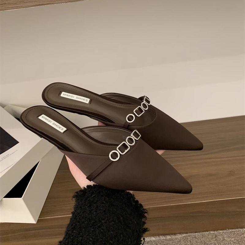 Premium bag head women's cool slippers spring and summer new fashion foot cover low heel half slippers women's outer wear
