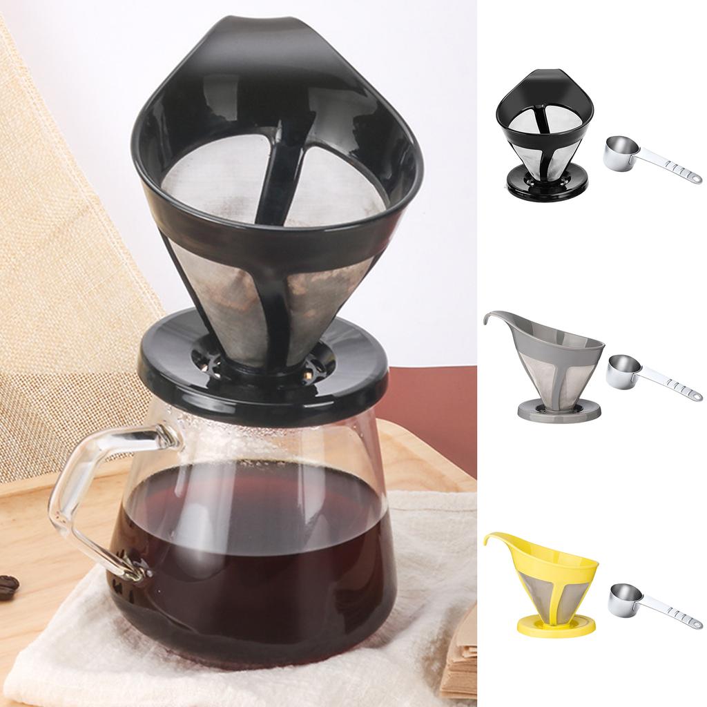 Stainless Steel Coffee Filter Set with HLB18 Measuring Spoon Meshs Filter Funnel Coffee Funnel Suitable for Coffee