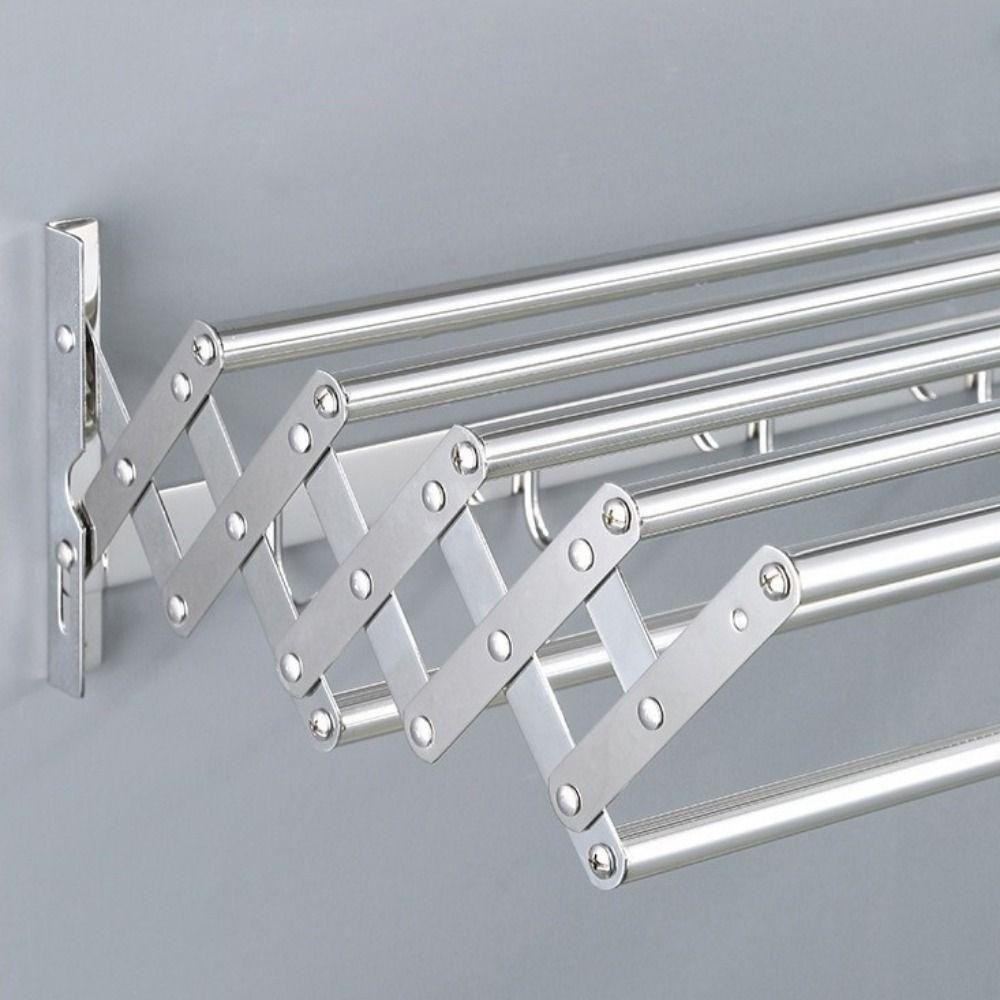 Stainless Steel Wall Mounted Folding Drying Rack Large Capacity Space Saving Retractable Laundry Drying Rack with Hooks
