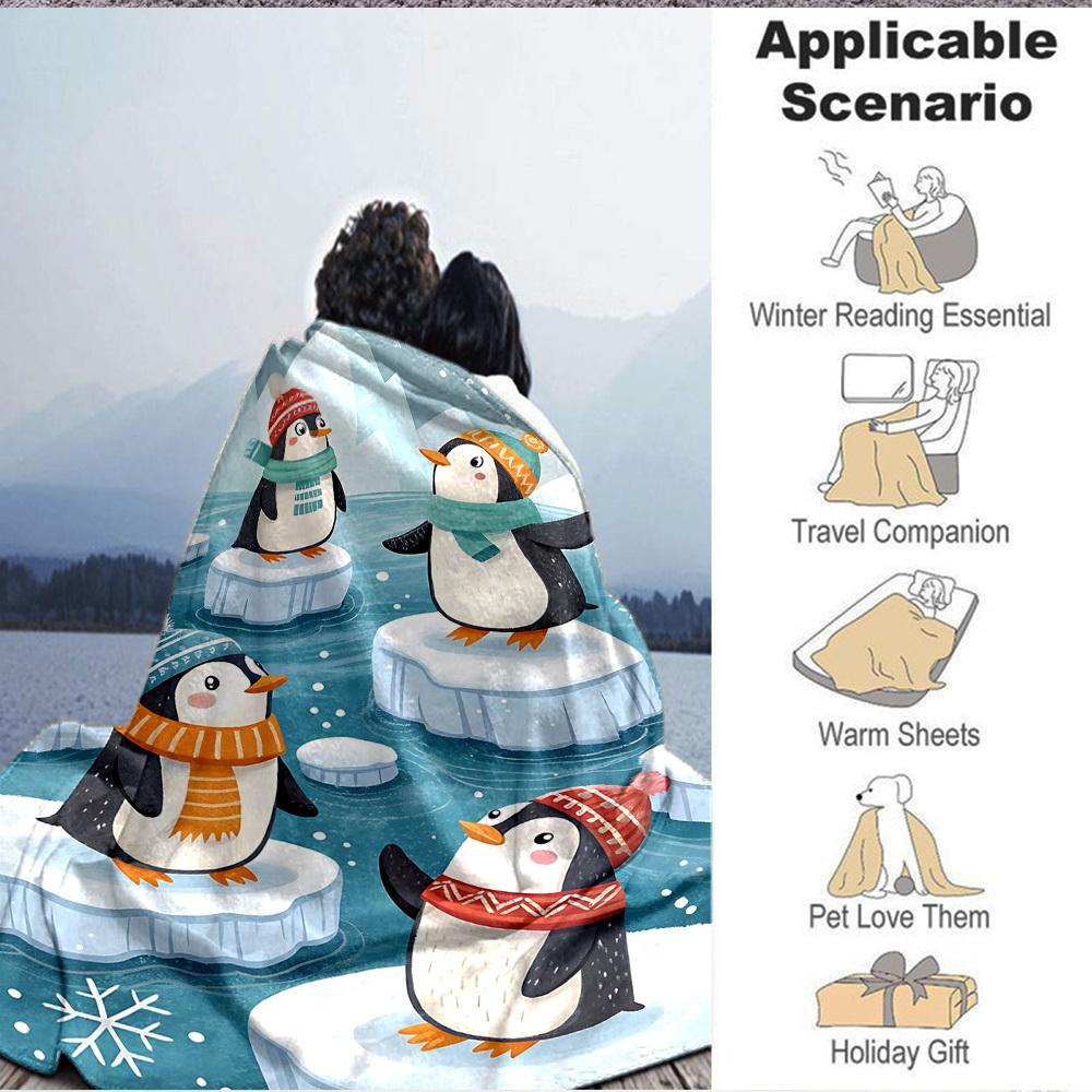 1pc Penguin Winter Blanket, Lightweight Flannel Blanket for Sofa, Bed, Travel, Camping, Living Room, Office,006