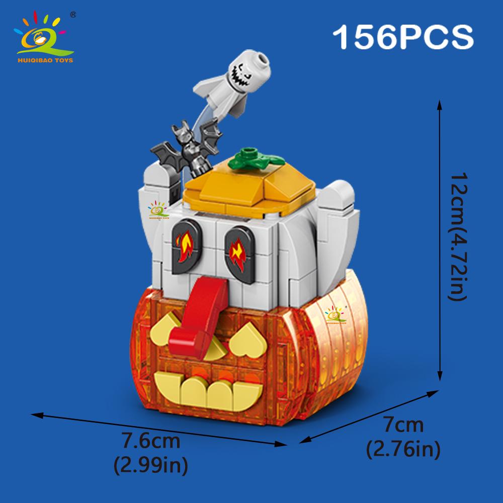 Ungiftige Halloween Modellbausteine Stadt Kürbis Geist Haus Zug Waggon Moc Steine Set Spielzeug Für Kinder Heimdekoration Geschenk