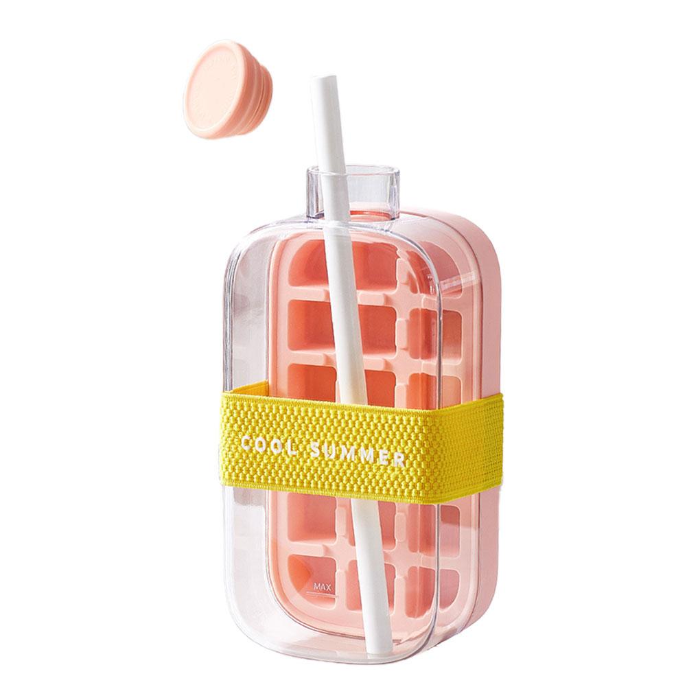 2 in 1 Ice Tray with Lid Ice Cubes Bottle Silicone Ice Cubes Mold with Straw for Cocktail Coffee Whiskey Beer Juice