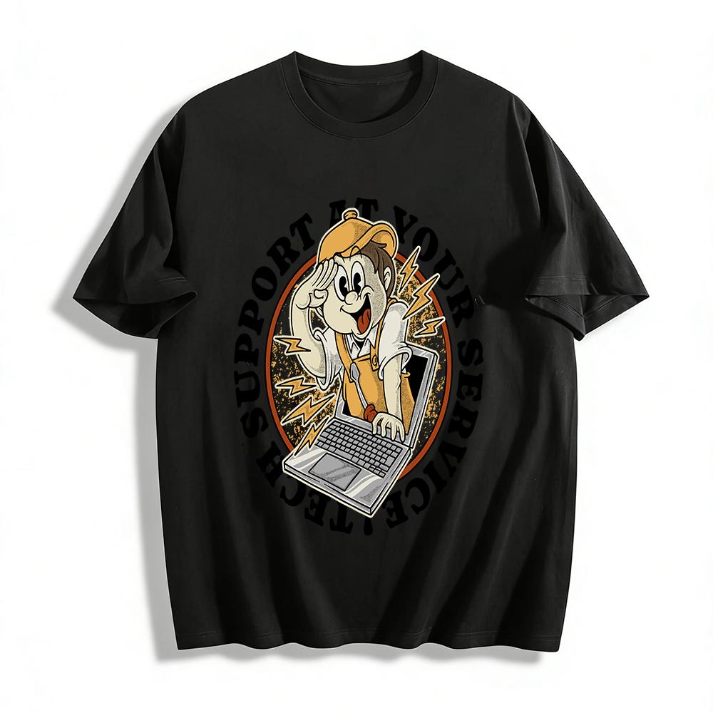 

Vintage Style IT Tech Support At Your Service Graphic T-Shirt Unisex Casual Tee Pure cotton T-shirt XXS