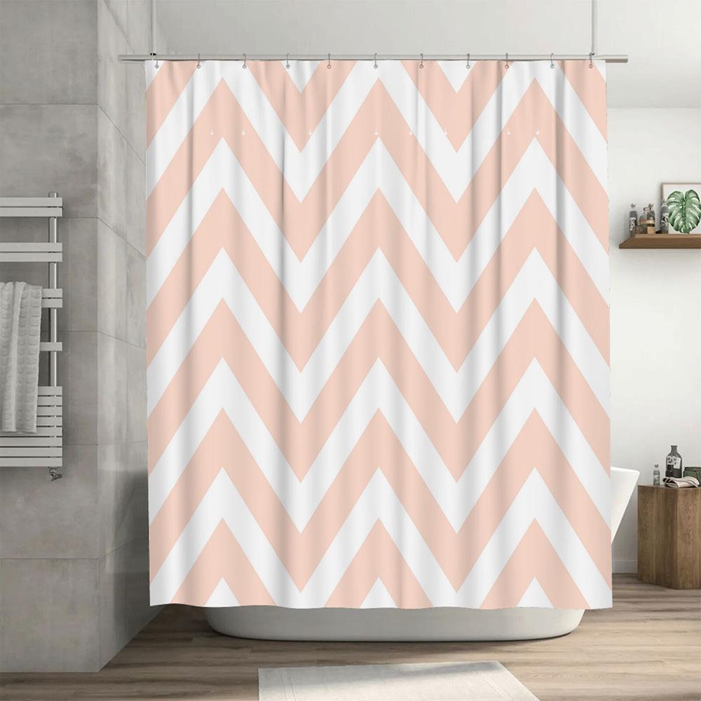 Modern Chevron Shower Curtain Waterproof Washable Bath Decor Pink White Striped Shower Panels Home Decoration