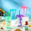 Nuogo 4 Pieces Insulated Double Wall Plastic Tumbler with Lids and Straws Reusable Transparent Plastic Cup 16 oz Tumbler Bulk for Coffee Drinks Milk