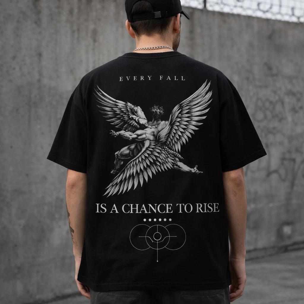 Mens Angel Wings Graphic tshirt Gothic Streetwear Oversized Tee Back Print S