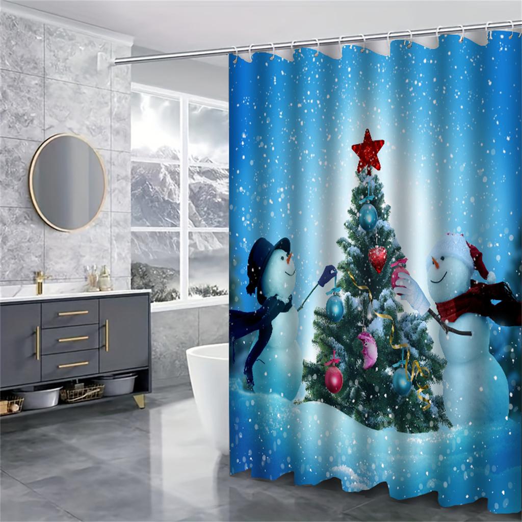 4Pcs Merry Christmas Shower Curtain Sets for Bathroom Non-Slip Bathroom Rugs Lid Toilet Cover Bath Mat Bathroom Set
