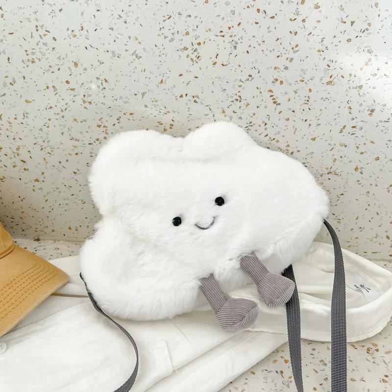 Cute Cloud Shoulder Bag Creative Kawaii Cartoon Plush Bags Fashion Cloud Crossbody Messenger Phone Lolita Women Purses Kid Gift