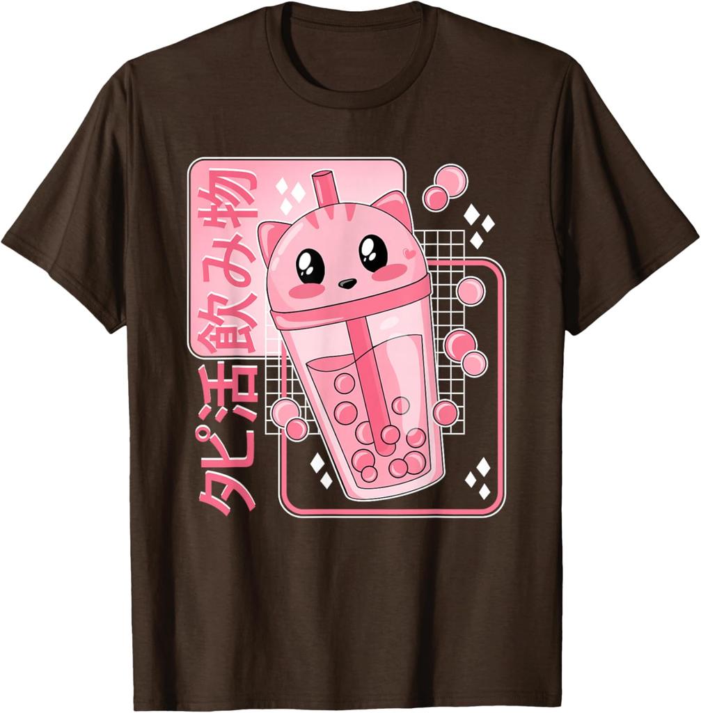 Kawaii Kočka Boba Čajový Nápoj Život Grafické Tričko Japonský Anime Styl Roztomilé Bubble Tea Tričko pro Dívky