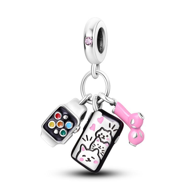 100% Copper Funny Playable Charms Beads Smart Watch Tarot Bike Travel Dangle Fit Original Pandora Bracelet Diy Jewelry