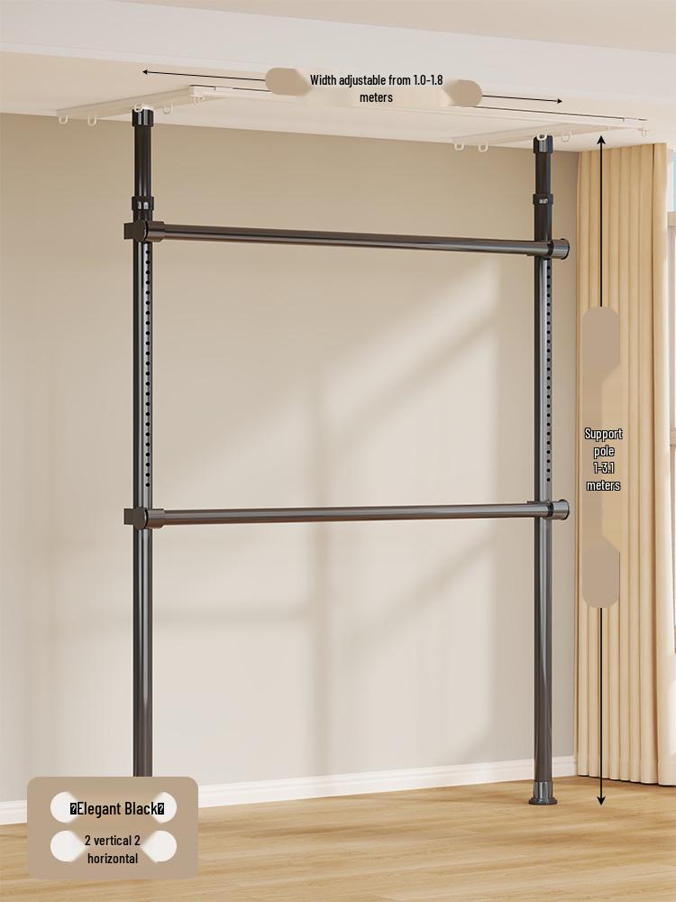 Floor-Standing Clothes Rack: Bedroom Hanger, Retractable Drying Rod, Coat & Hat Rack.