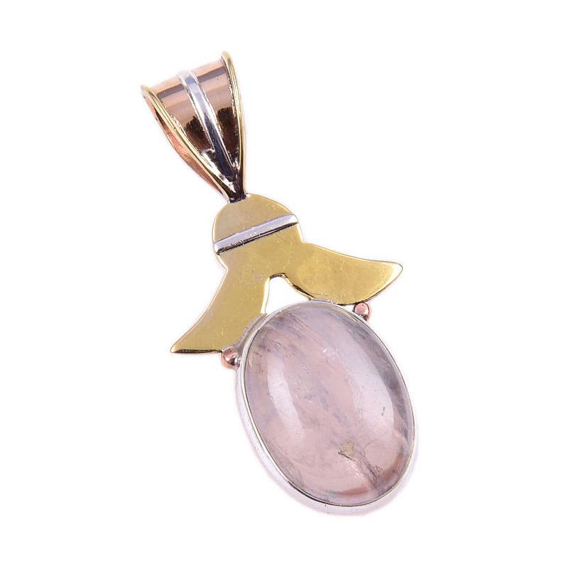 Natural Rose Quartz 925 Solid Sterling Silver Jewelry TwoTone Pendant 1.50" Z3m79