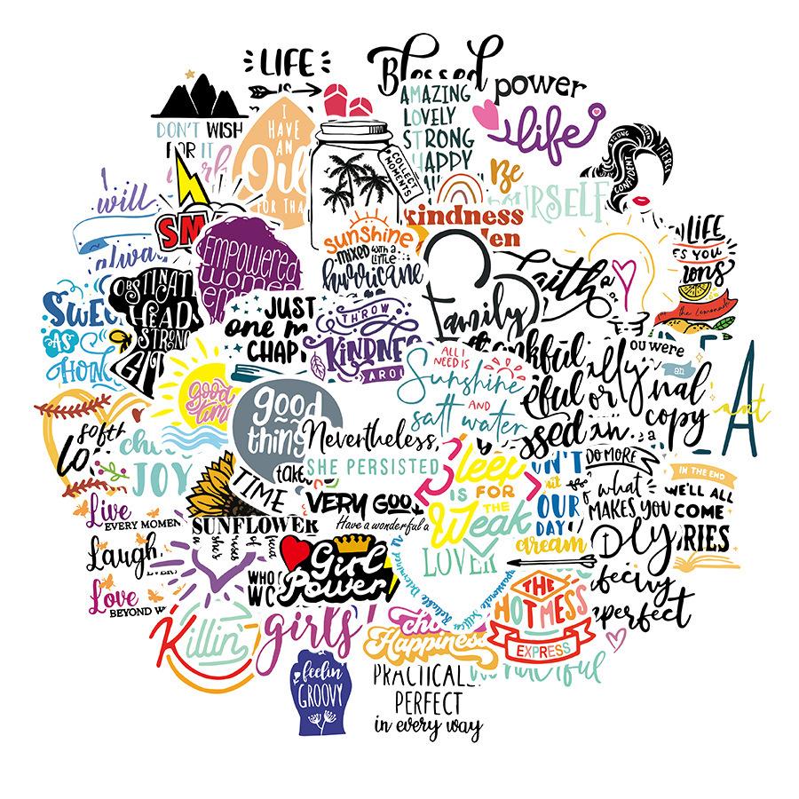 50 Inspirational Copybook Paper Diy Suitcase Sticker English Cartoon, Creative Graffiti Sticker