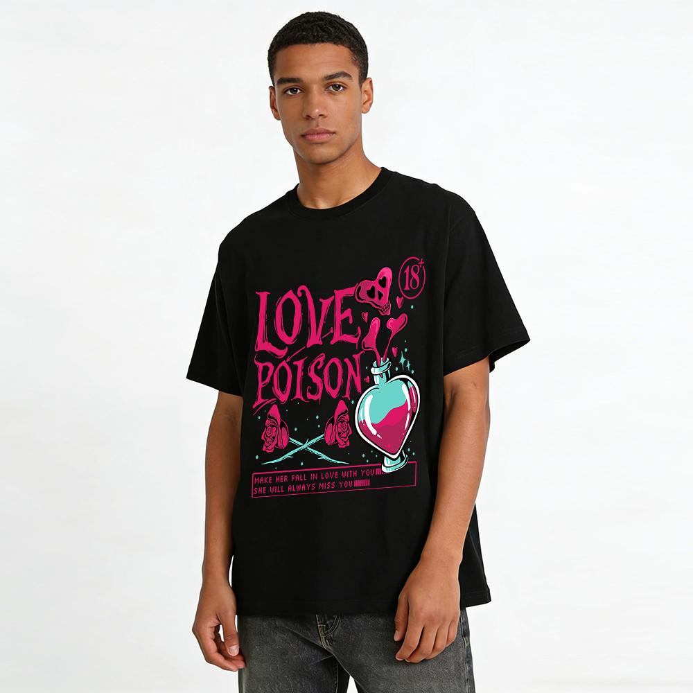 Love Poison Graphic Tee Heart Potion Rose Print 18 Plus Casual Top Pure cotton T-shirt