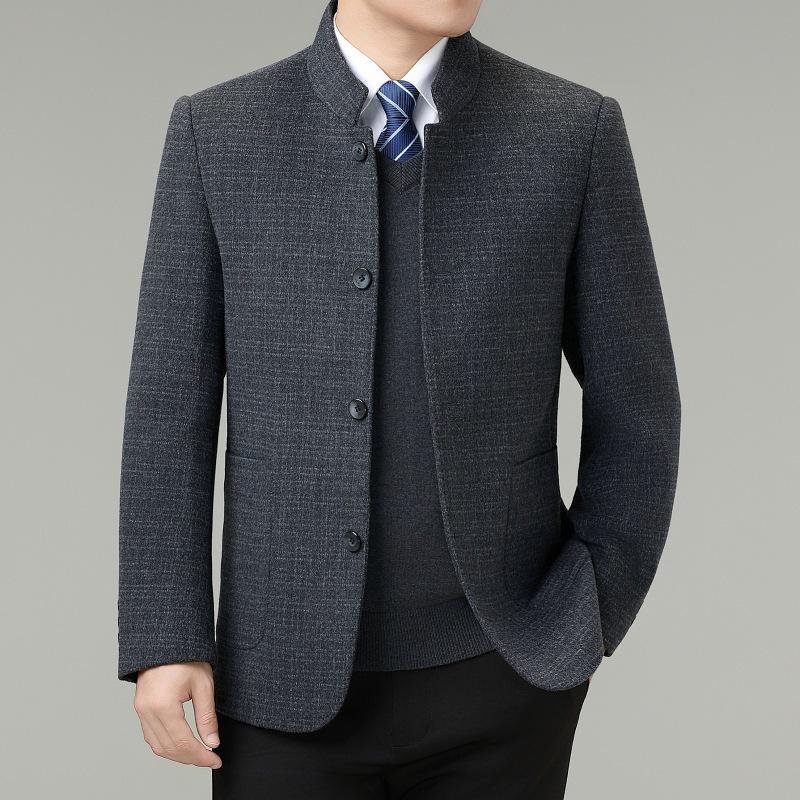 

Men s Luxury Double-Faced Wool Coat - Stand Collar Casual Design, Plus Size, Winter Fashion 175 сірий колір