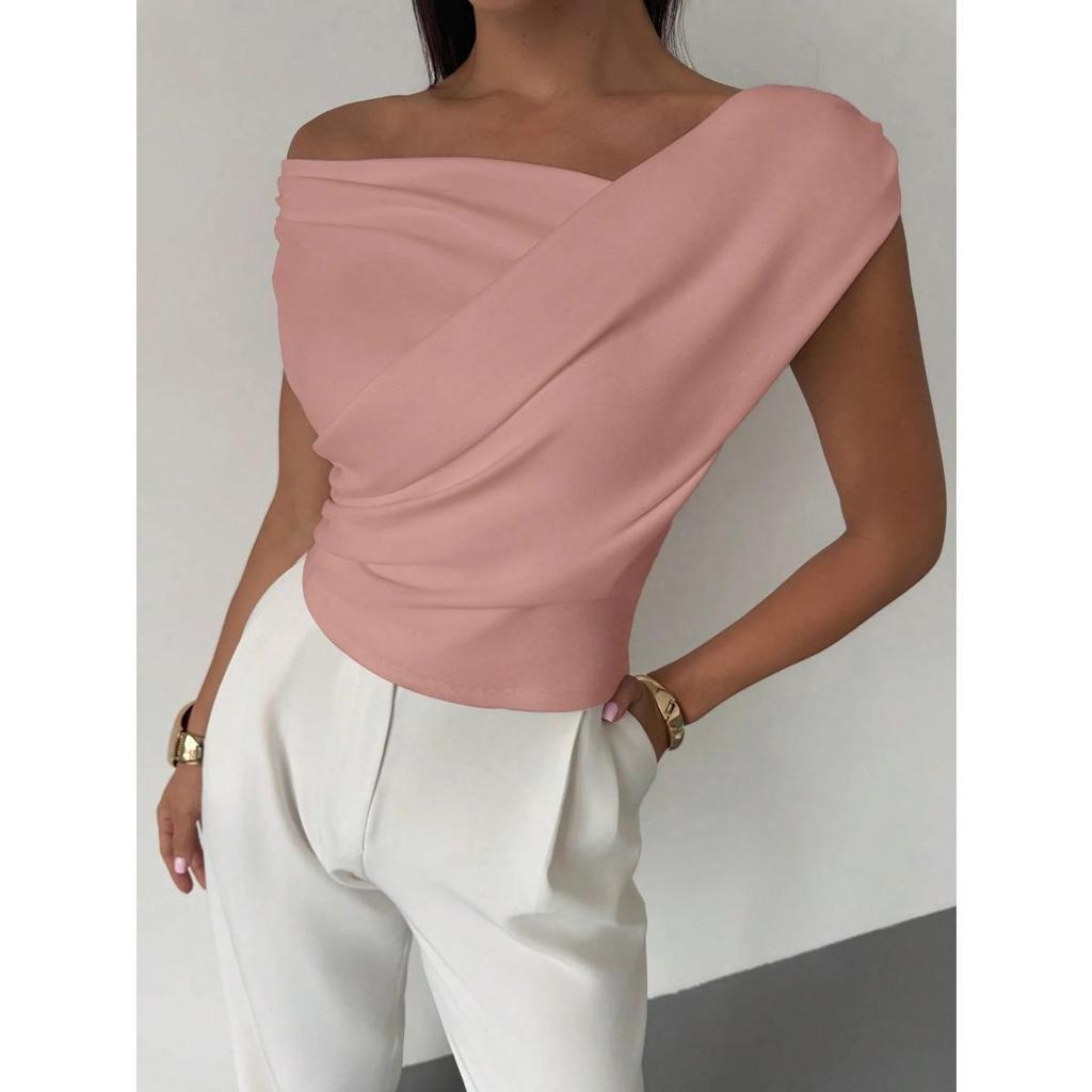 Camiseta sin mangas de color sólido para mujer, estilo simple, hombro caído, corte ajustado, top corto sin mangas