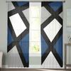 Navy Blue Black Grey Geometric Square Voile Sheer Curtains Living Room Window Tulle Curtain Kitchen Bedroom Drapes Home Decor